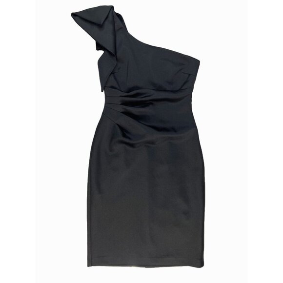 Eliza J One Shoulder Dress Knee Length Bow Black Women’s 6 Cocktail Party - Picture 1 of 6